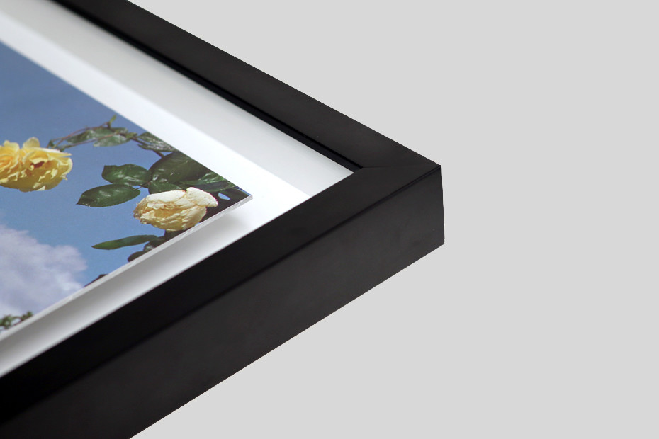 Floating Box Frame - This is a stylish take on the box frame, with your print mounted inside the box, rather than fitted edge to edge. Your print is mounted to 2mm Aluminium or Dibond® to create a sleek borderless surround for your print. There is a gap between the work and the moulding creating a ‘floating’ effect.  